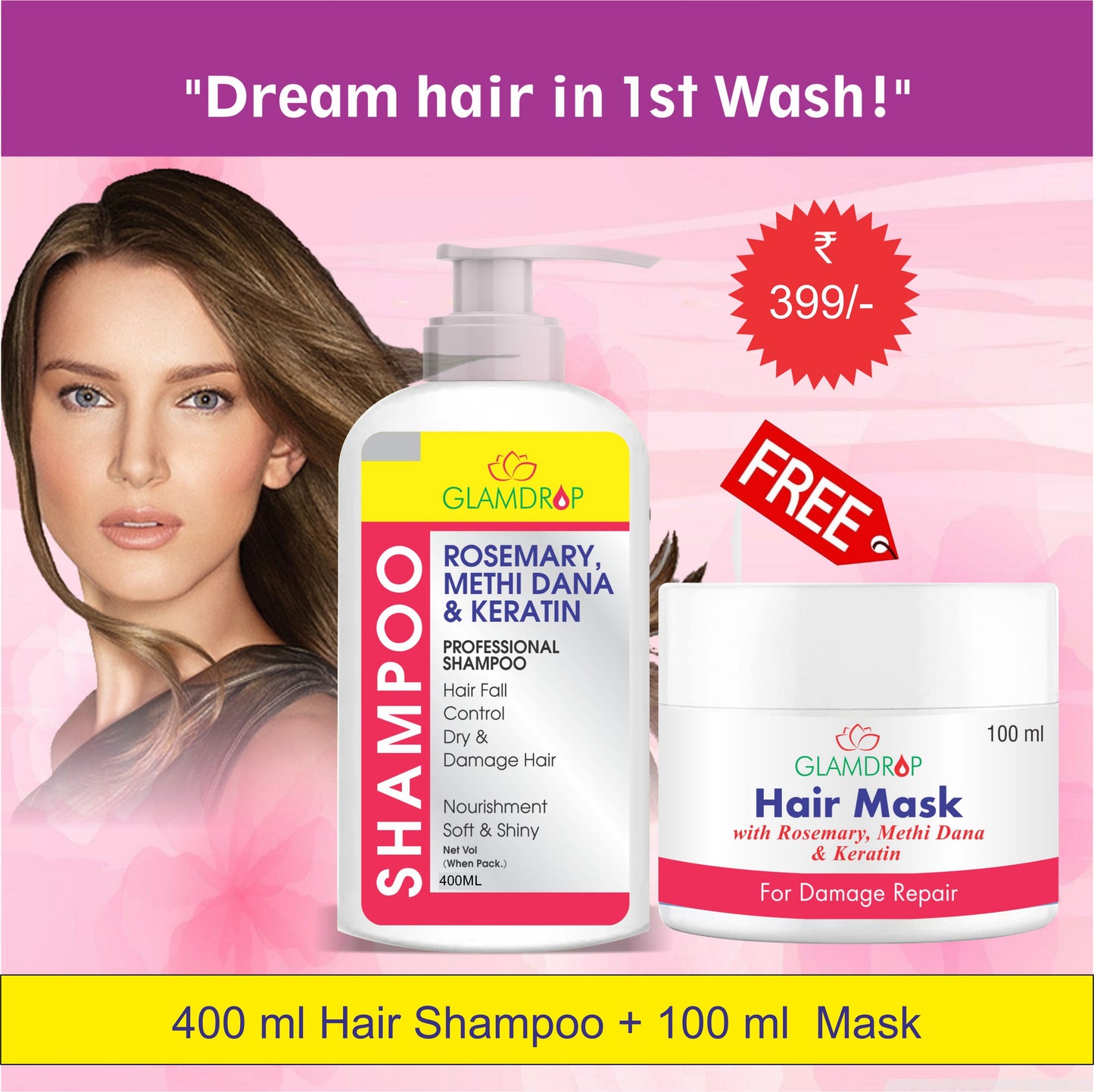 Rosemary Anti-Hair Fall Shampoo with Keratin & Methi Dana for Reducing Hair Loss |Instant Damage Repair Formula | For Frizz Free Hair, Anti Hair Fall ,Sulphate & Parabens Free | Suited For All Hair Types | Free Hair Mask