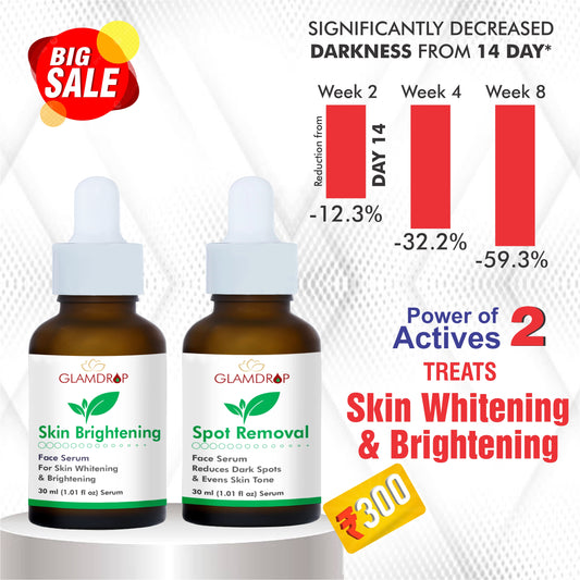 Skin Brightening & Whitening Serum & Dark Spot Removal Serum Combo | Fights Acne, Reduces Dark Spots, Blemishes & Brightens Skin | Unisex Day & Night Serums for All Skin Types | 30ml each