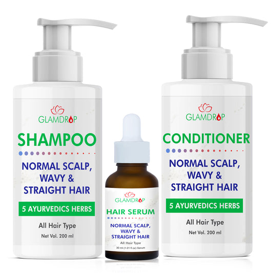 Customized Ayurvedic Hair Care for  Normal Scalp, Wavy & Straight Hair Combo [Shampoo+ Conditioner + Hair Serum]