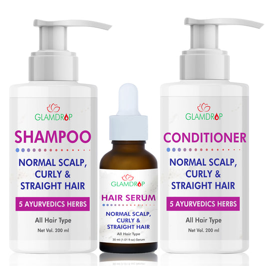 Customized Ayurvedic Hair Care for Normal Scalp, Curly & Straight Hair Combo Combo [Shampoo+ Conditioner + Hair Serum]