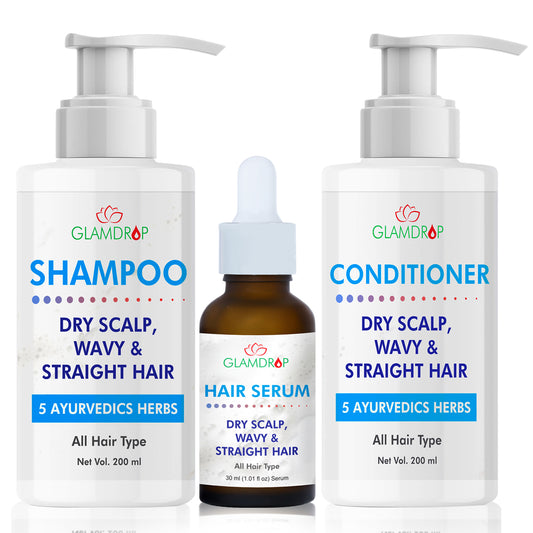 Customized Ayurvedic Hair Care for Dry Scalp, Wavy & Straight Hair Combo Combo [Shampoo+ Conditioner + Hair Serum]